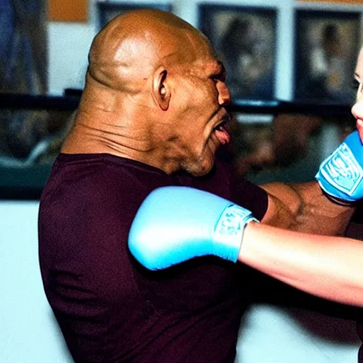 Prompt: photo of a woman throat-punching Mike Tyson