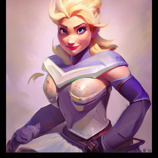 Prompt: greg manchess portrait painting of armored elsa from frozen as overwatch character, medium shot, asymmetrical, profile picture, organic painting, sunny day, matte painting, bold shapes, hard edges, street art, trending on artstation, by huang guangjian and gil elvgren and sachin teng