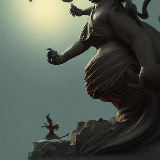 Image similar to a small Buddha statue fighting a dragon, dramatic lighting, illustration by Greg rutkowski, yoji shinkawa, 4k, digital art, concept art, trending on artstation