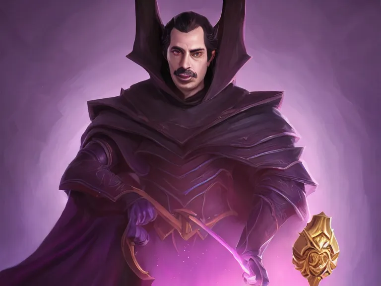 Prompt: facial portrait of count of darkness pete buttigieg, dark regal robes, holding crystal rod, rule of thirds, dark purple gradient, photorealistic facial features, league of legends splash art, by chengwei pan, huang guangjian, viktoria gavrilenko, artgerm, greg rutkowski, 8 k, octane, digital painting, artstation