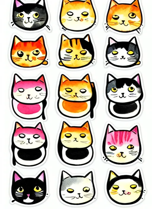 Image similar to cute cats and sushi watercolour sticker sheet