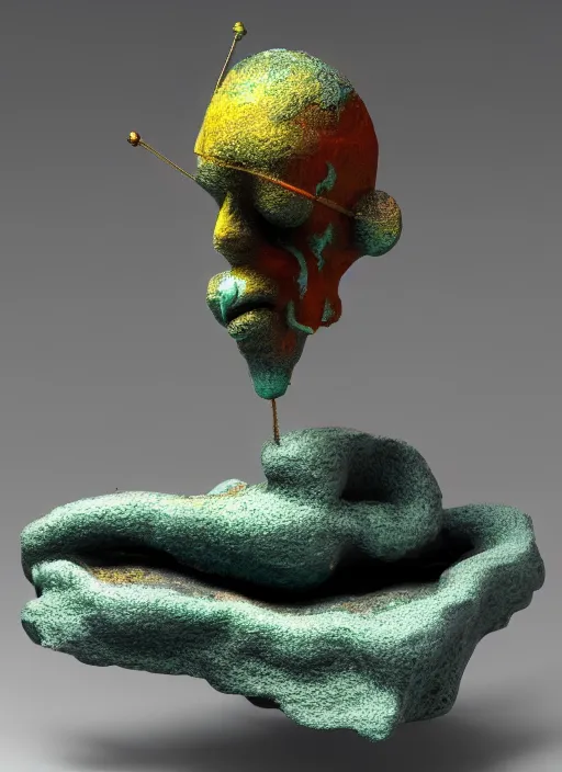 Image similar to 3D abstract resin miniature sculpture by Salvador Dali, psychedelic, abstractionism, realistic, 8K, Hyperrealism, Subsurface scattering, raytracing, Octane Render, Zbrush, simple background