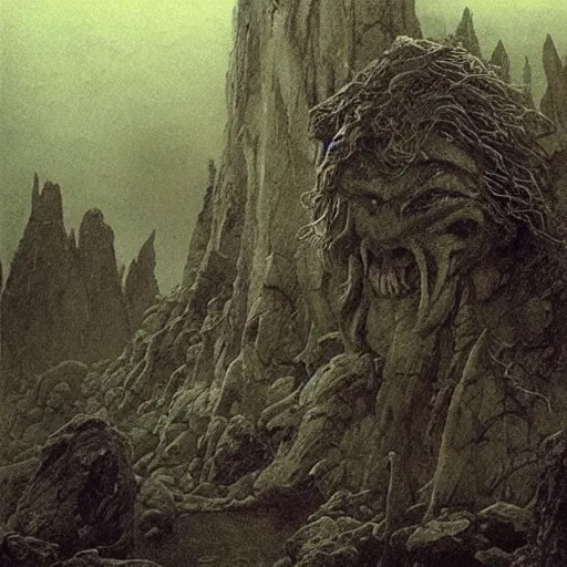 Prompt: the hobbit goblin concept art, lord of the ring, the hobbit concept art, beksinski