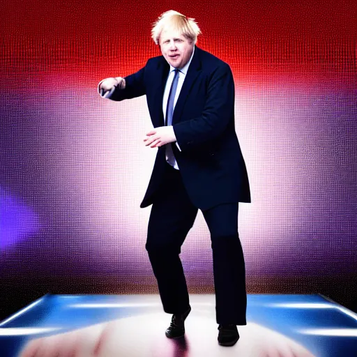 Image similar to zoomed out shot of boris johnson dancing terribly on americas got talent, 4 k photograph