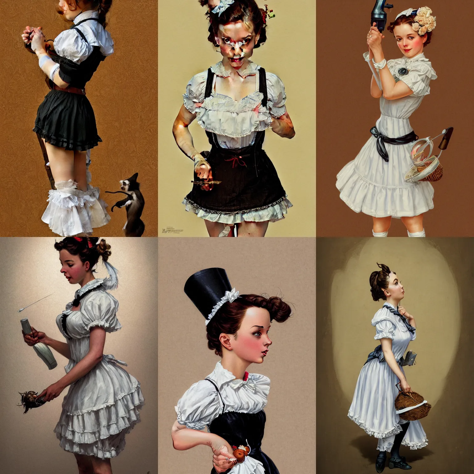 Prompt: a cute french maid on white background, intricate, highly detailed, digital painting, artstation, concept art, smooth, sharp focus, illustration, art by norman rockwell, emiliano ponzi, andrey remnev, yoann lossel, aaron jasinski, 8 k