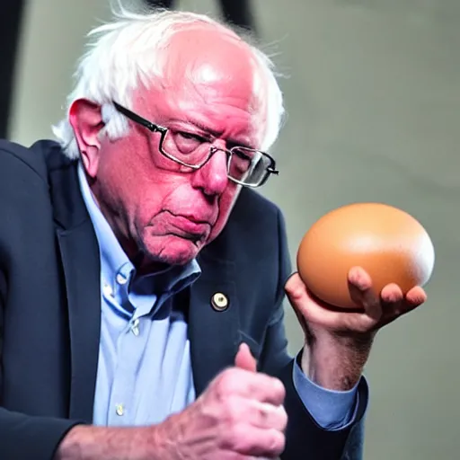 Prompt: bernie sanders fighting an egg