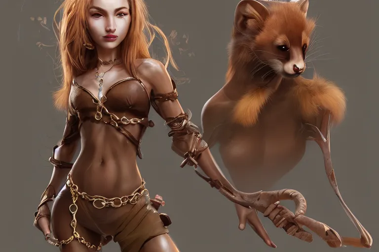 Image similar to anthropomorphic female marten wearing jewlery, made by Stanley Artgerm Lau, WLOP, Rossdraws, ArtStation, CGSociety, concept art, cgsociety, octane render, trending on artstation, artstationHD, artstationHQ, unreal engine, 4k, 8k,