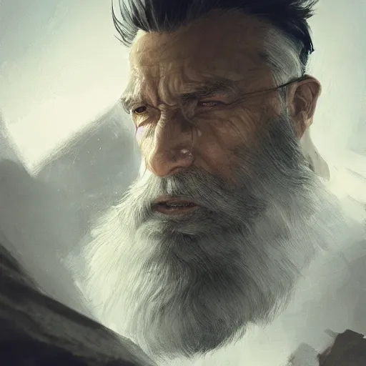 Prompt: ronin, old, white beard, wrinkles, handsome, action pose, katana, profile, intricate, detailed, volumetric lighting, scenery, digital painting, highly detailed, artstation, sharp focus, illustration, concept art, ruan jia, steve mccurry