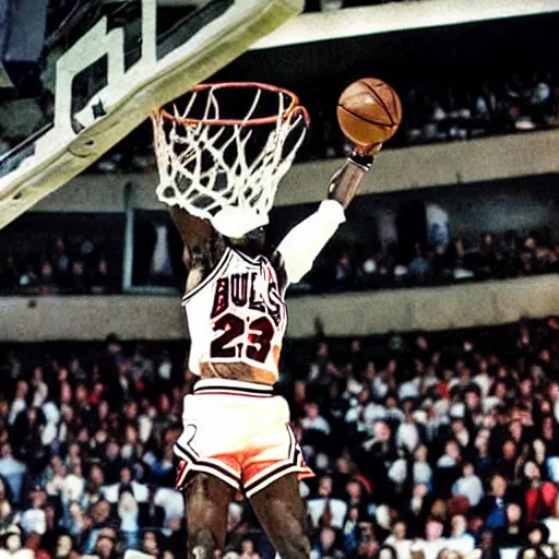 Image similar to Michael Jordan dunking a basketball from half-court by Ryuichi Ogino