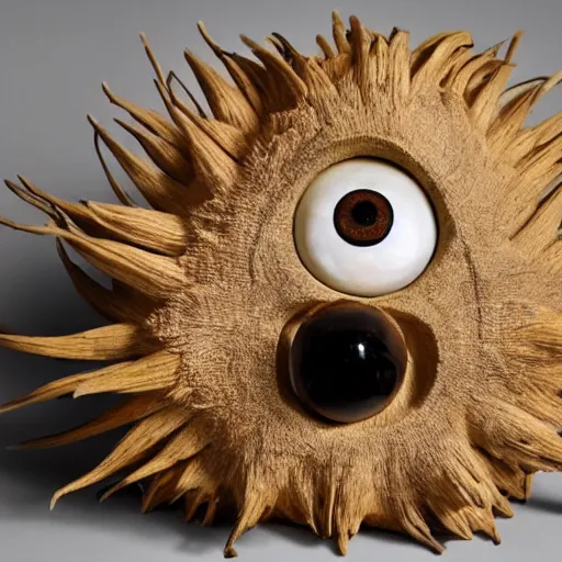 Prompt: a dusty dry taxidermy of a pineapple, glass eyeballs, false teeth,