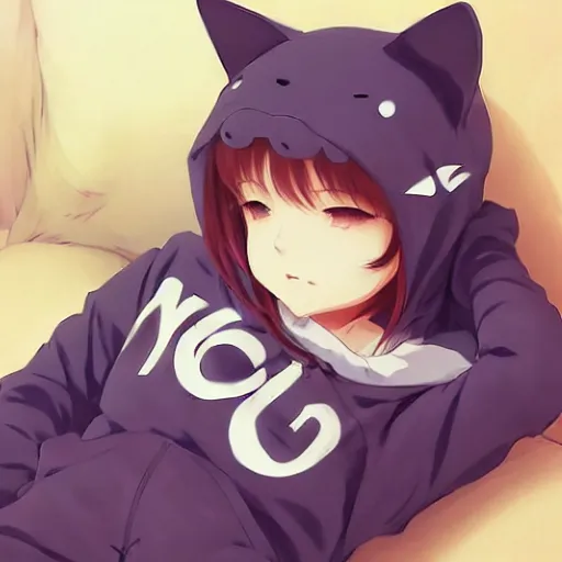 Image similar to a cute anime girl wearing a cat hoodie sleeping!!!, wlop, ilya kuvshinov, artgerm, krenz cushart, greg rutkowski, hiroaki samura, range murata, james jean, katsuhiro otomo, erik jones, serov, surikov, vasnetsov, repin, kramskoi 4 k