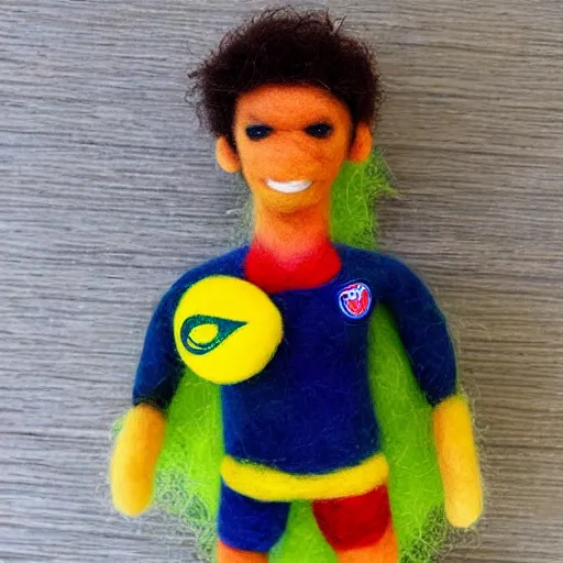 Prompt: neymar needle felted , needle felting art