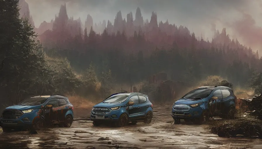 Prompt: ford ecosport, an epic fantasy, dramatic lighting, cinematic, establishing shot, extremely high detail, photorealistic, cinematic lighting, artstation, by simon stalenhag, horizon forbidden west