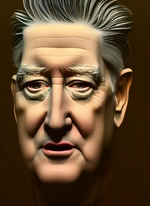 Image similar to hyper detailed 3 d render like an oil painting - portrait of david lynch, houdini algorithmic generative render, abstract brush strokes, masterpiece, edward hopper and james gilleard, zdzislaw beksinski, mark ryden, wolfgang lettl, hints of yayoi kasuma, octane render, 8 k