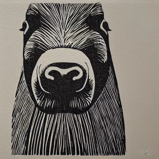 Image similar to capybara doing math, linocut print