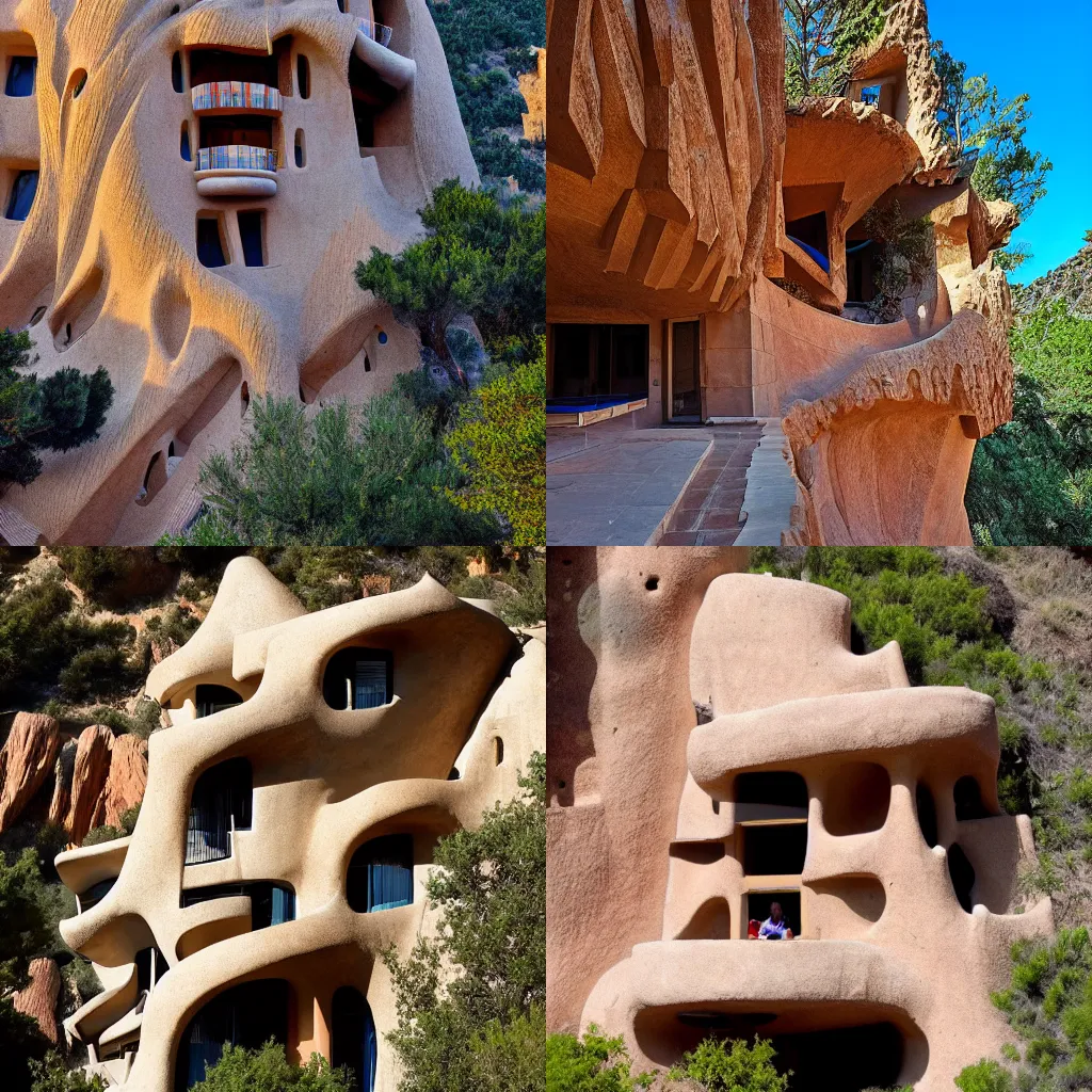 Prompt: a cliff dwelling designed by Antonio Gaudi