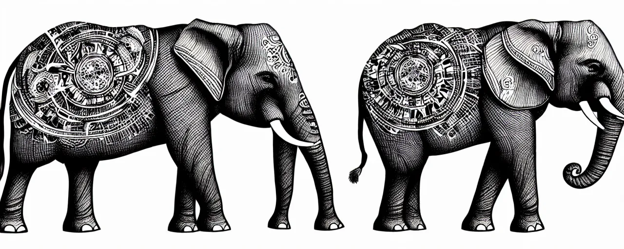Image similar to a full page schematic diagram illustration of a elephant cat hybrid, ultra detailed, 4 k, intricate, encyclopedia illustration, fine inking lines
