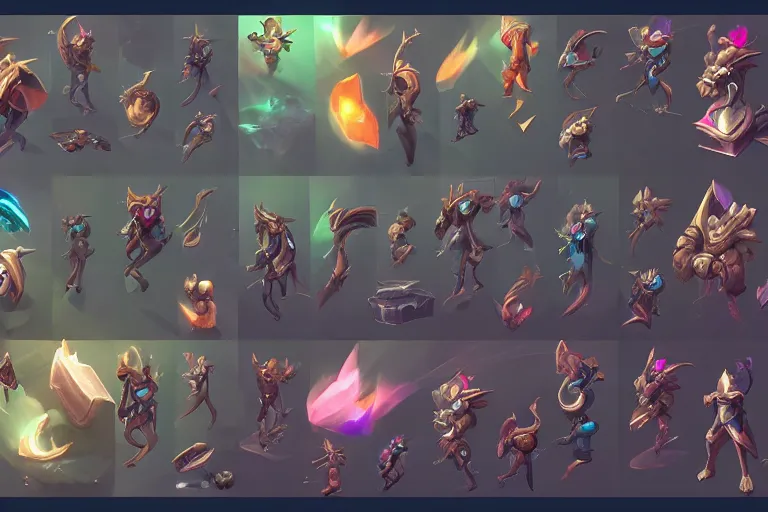 Prompt: Concept art of the new League of Legends Champion on Summoner's Rift, Isometric, Digital Painting, Trending on Artstation, Character Reference Sheet