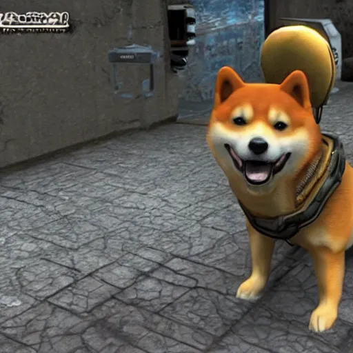 Image similar to anthropomorphic shiba inu wearing exoskeleton armor from the game s. t. a. l. k. e. r