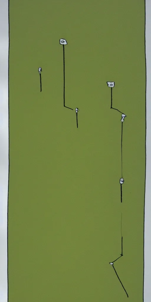 Prompt: top down pencil and oil drawing of a golf course, minimalistic, flat, high res