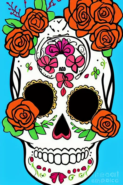 Image similar to illustration of a sugar skull day of the dead girl, art by malevitsch