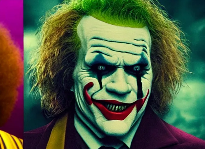 Image similar to film still of Bob Ross as Joke in the new Joker movie, 4k