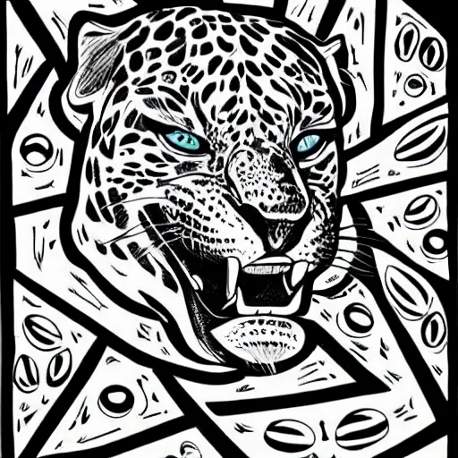 Prompt: jaguar head tattoodesign, frontview, black and white, white background. very detailed ink drawing, fine lineart, extremely detailed