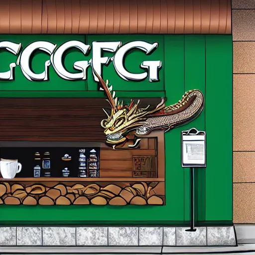 Prompt: a dragon getting coffee at starbucks. realistic high resolution color photo 2 0 2 2