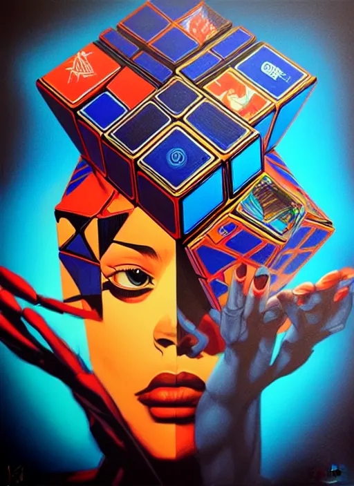 Prompt: rubik's cube transformer, tristan eaton, victo ngai, artgerm, rhads, ross draws