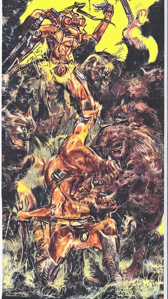 Image similar to 1 9 8 0 s pulp sci fi magazine illustration of a barbarian cat warrior by ralph bakshi