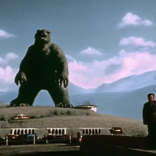 Image similar to Pulgasari the North Korean monster, volumetric lighting, filmstill, produced by Kim Jong-il, Kodachrome, kaiju-eiga, monster movie