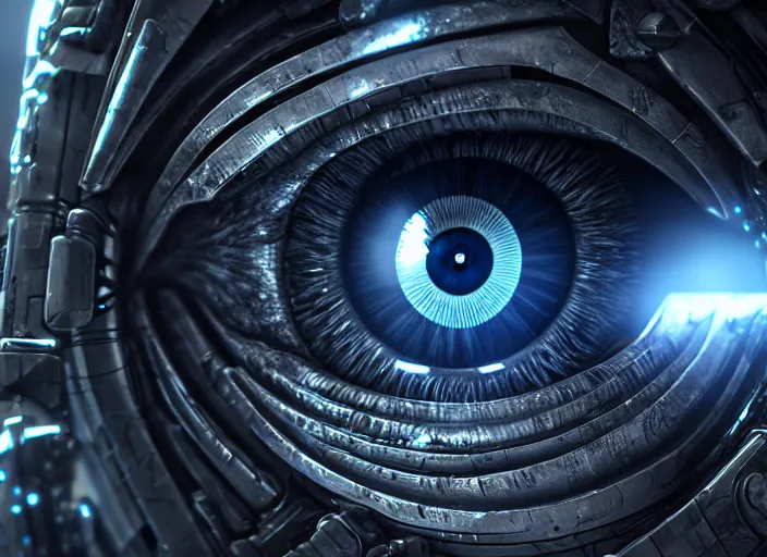 Prompt: Cybernetic human eye. Intricate. Very detailed 8k. Fantasy horror. Sharp. Cinematic post-processing. Unreal engine. Nanite. Ray tracing. Parallax. Tessellation