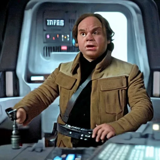 Image similar to Frank Reynolds as Han Solo in star wars, still, high quality