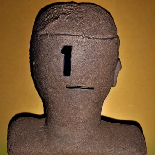 Image similar to clay man back of head peeled back to expose control panel and an exclamation point is above his head