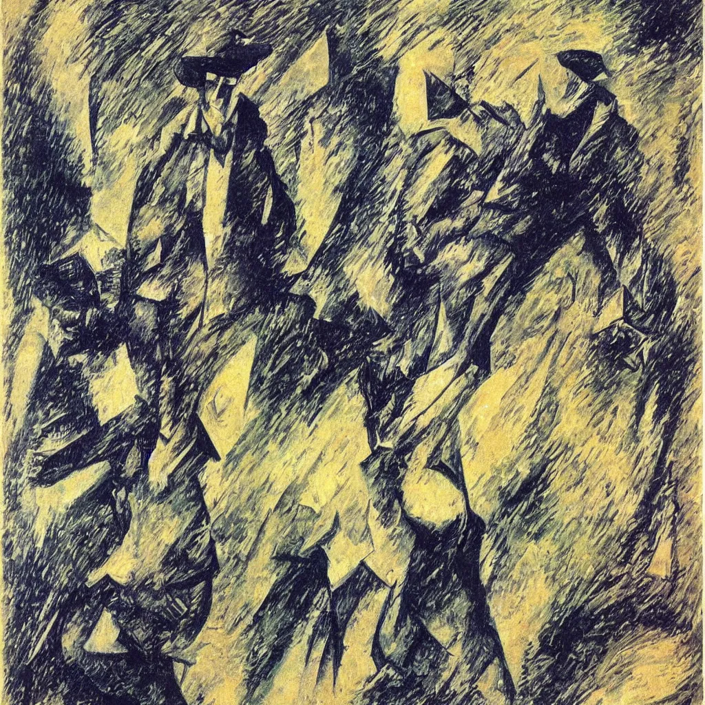 Image similar to Man in a business suit with a bag covering his head, by Boccioni
