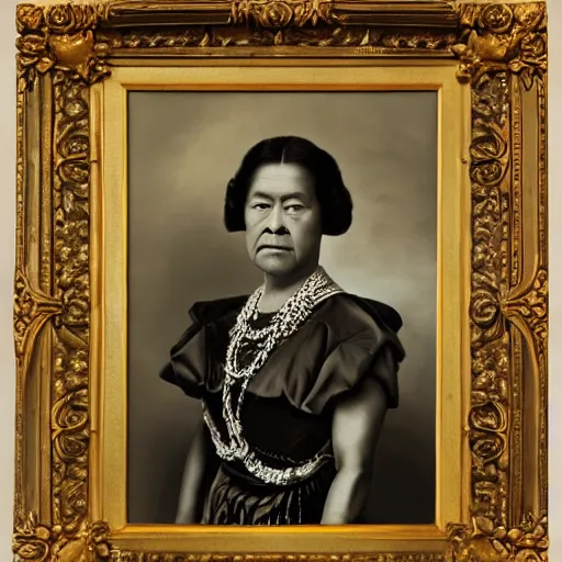 Image similar to a studio portrait of Liliuokalani, the queen of Hawaii, realistic, beautiful