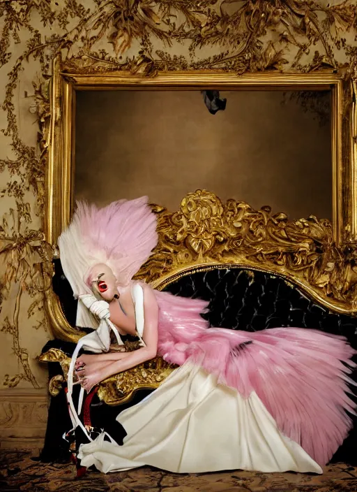 Image similar to lady gaga by Tim Walker posing in an expensive mansion setting , vogue magazine, Highly realistic. High resolution. Highly detailed. Dramatic. 8k.4k.