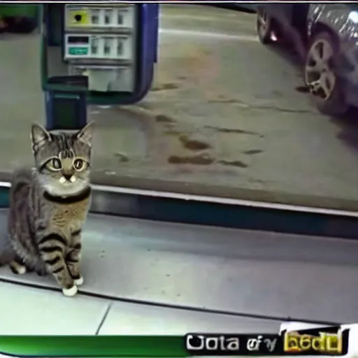 Image similar to gas station cctv footage of cat in a tank