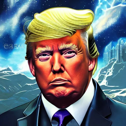 Prompt: A portrait of Donald trump ,spacesuit, red eyes, 4k, sharp focus, art by artgerm and greg rutkoski and alphonse mucha