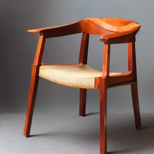 Prompt: midcentury modern wooden chair in the style of mies van der rough high end photoshoot