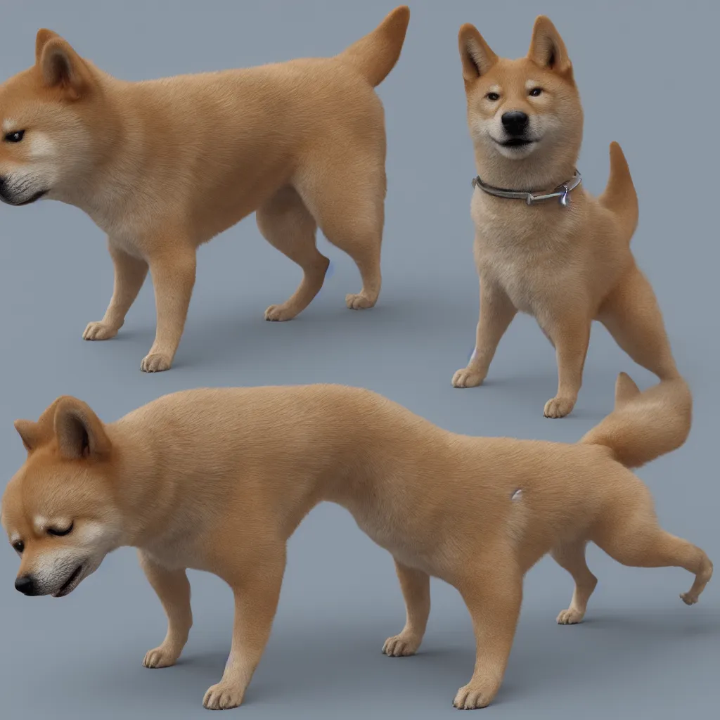 Prompt: 3 d realistic render of doge meme, shiba inu, digital art, hyper detailed, cinematic lighting, studio quality, unreal engine 5 renderered, octane rendered, ultrarealistic, concept art, artstation, ihigh definition, 4 k, greg rutkowski