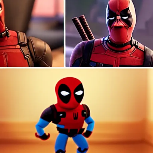 Image similar to Deadpool As seen in Pixar animated movie toy story . 4K quality super realistic