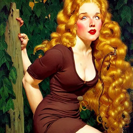 Prompt: beautiful painting of jerma985 with long curly blond hair, pinup poster by J.C Leyendecker and Norman Rockwell