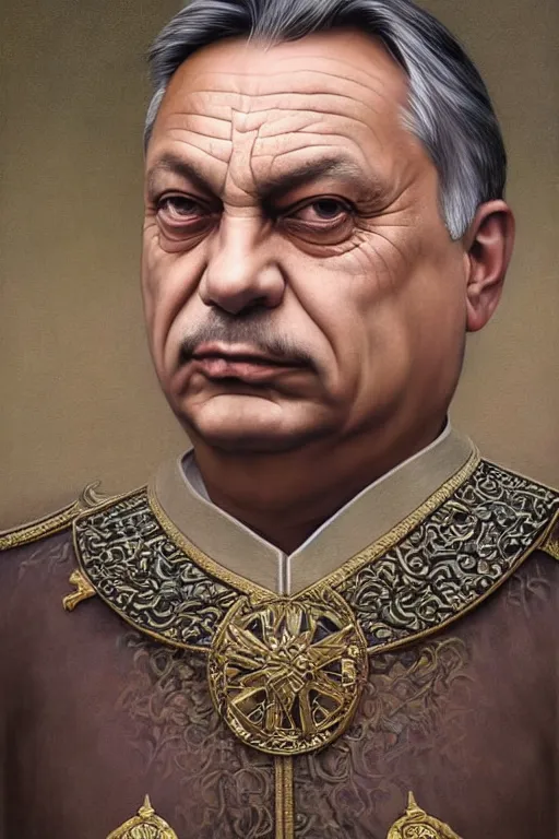 Prompt: id photo of a viktor orban in emperor outfit, art by tomasz alen kopera