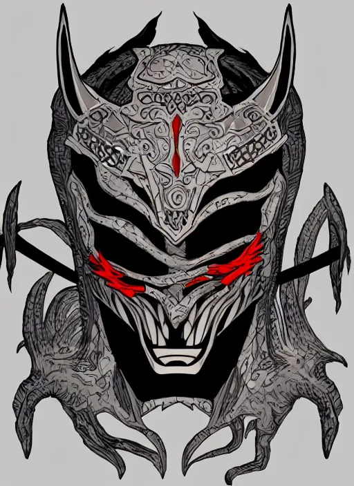 Image similar to Demon Samurai Mask, in the style of Sam Guay and James Jean, extremly detailed, flat illustration, trending on artstation