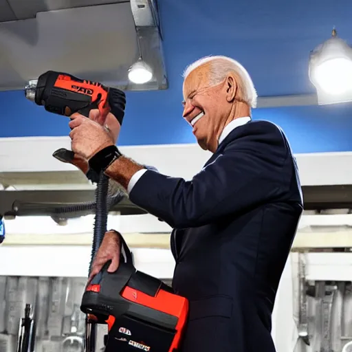 Image similar to joe biden using a cordless drill