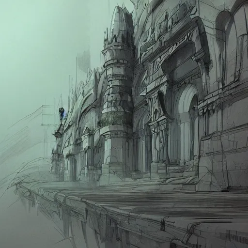 Prompt: architectural sketch, concept art, masterpiece, beautiful dreamy breathtaking, trending on artstation, stunning scene - i