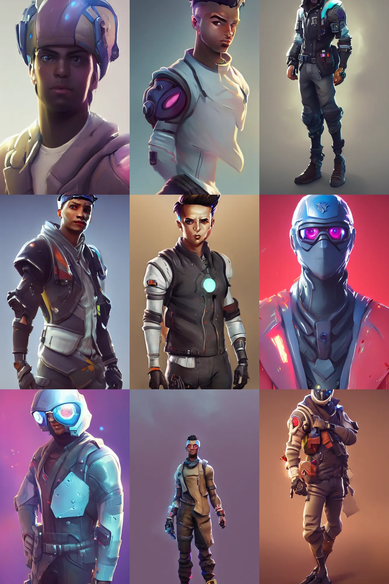Prompt: full view portrait view high quality render realistic high detail cinematic digital concept art of a young man dressed in stylish future clothing with face visible by artgerm and greg rutkowski and marc simonetti, artstation, vibrant colour, blank background, fortnite