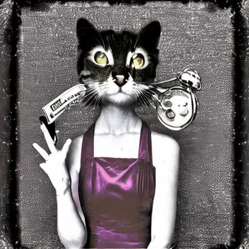 Image similar to the kitsch meow. surreal whimsical retro photograph.