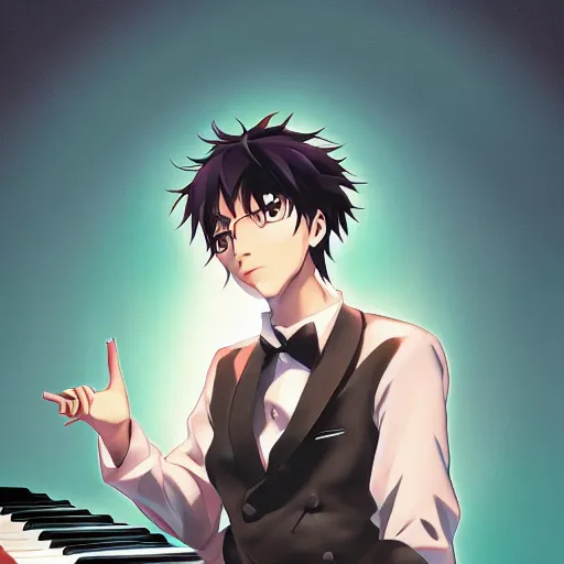 Prompt: portrait of the jazz pianist, anime fantasy illustration by tomoyuki yamasaki, kyoto studio, madhouse, ufotable, comixwave films, trending on artstation